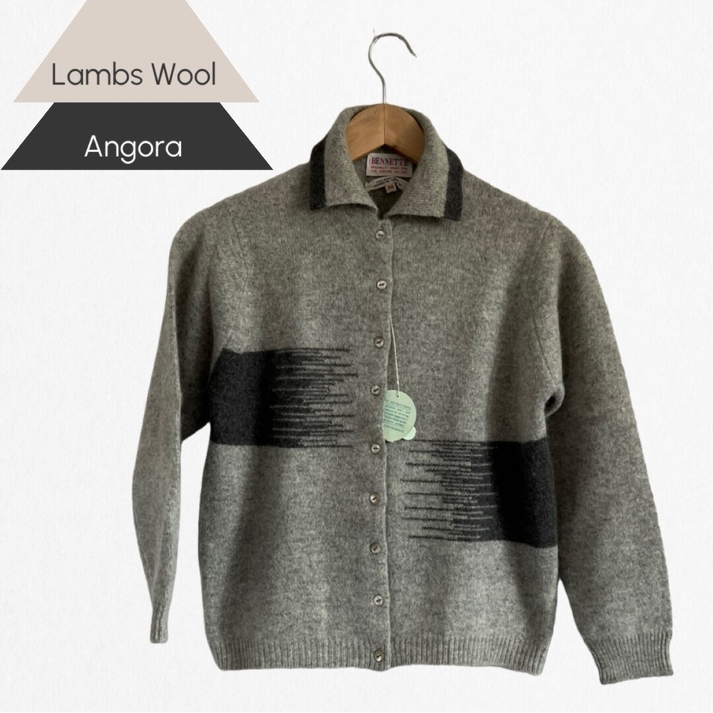 BENNETTE NWT Vintage Children’s Lambs Wool & Angora Grey & Charcoal Card…